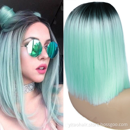 High Quality Hot Sale Cheap Nature Lace Front Ombre Blonde Bob  Wig Silk Straight Synthetic Hair Wig
